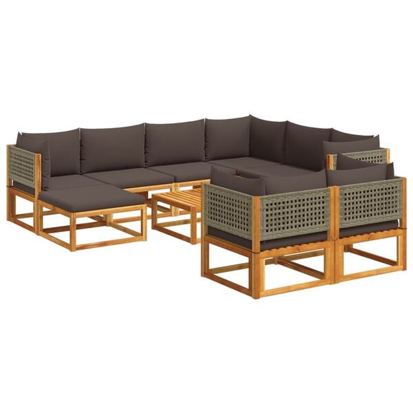 vidaXL Garden Sofa Set Grey, Acacia wood Solid acacia wood, PE rattan