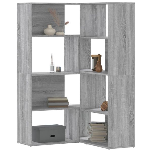 vidaXL Corner Bookcase Grey Sonoma Engineered Wood 55.1 x 33.5 x 33.5 in
