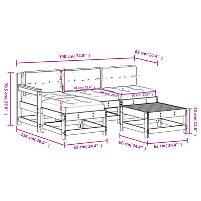 vidaXL 5 Piece Patio Lounge Set with Cushions Solid Wood