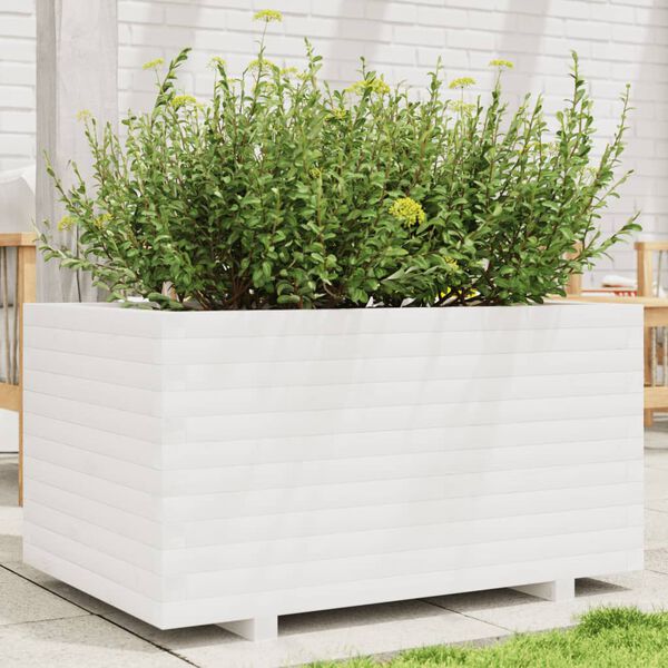 vidaXL Garden Planter White Solid Pine Wood 35.4x23.6x19.5 in