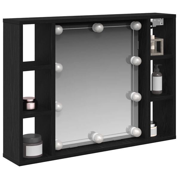 vidaXL Mirror Cabinet with Shelf Black Oak 29.92 x 5.91 x 21.65 in