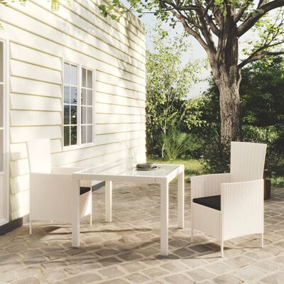 vidaXL 3 Piece Patio Dining Set with Cushions Poly Rattan White