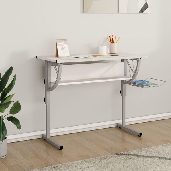 vidaXL Craft Desk White and Grey Engineered Wood and Powder-Coated Steel