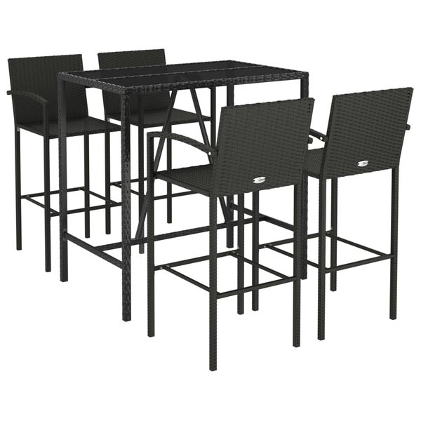 vidaXL Garden Bar Set Black Poly Rattan 5 Piece Durable Garden Bar Set