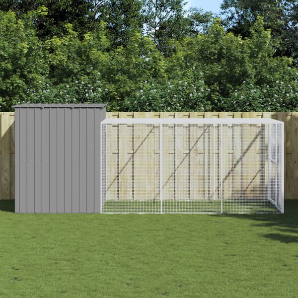 vidaXL Dog House Light Grey Galvanized Steel 84.3 x 180.1 x 71.3 in