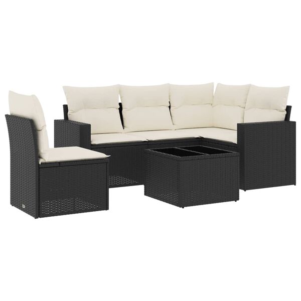 vidaXL Garden Sofa Set Black with Cream White Cushions