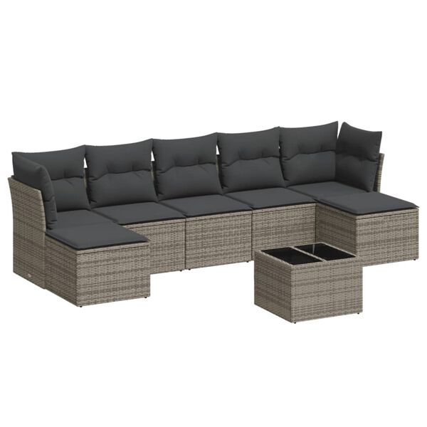vidaXL Garden Sofa Set Grey Poly Rattan, Powder-Coated Steel, Tempered Glass
