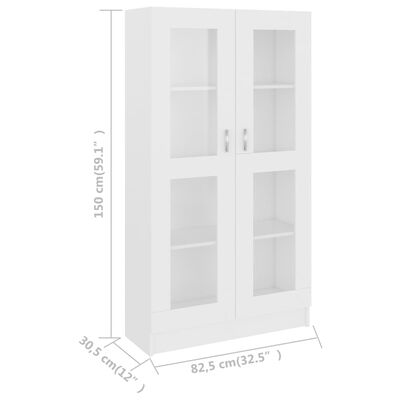 vidaXL Vitrine Cabinet White 32.5"x12"x59.1" Engineered Wood