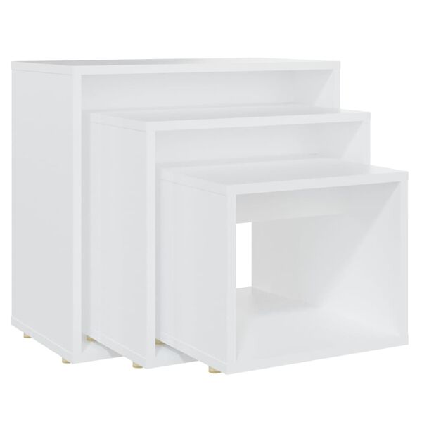 vidaXL Nesting Table Set of 3 White Engineered wood Small Stackable