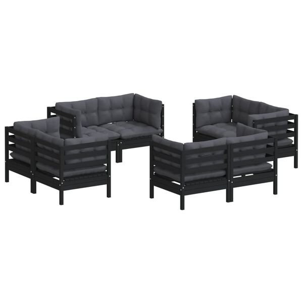 vidaXL Garden Lounge Set Black with Anthracite Cushions