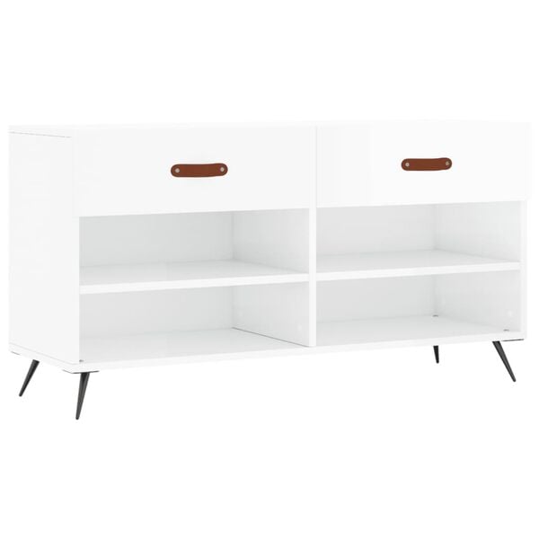 vidaXL Shoe Bench High gloss white Engineered wood, iron