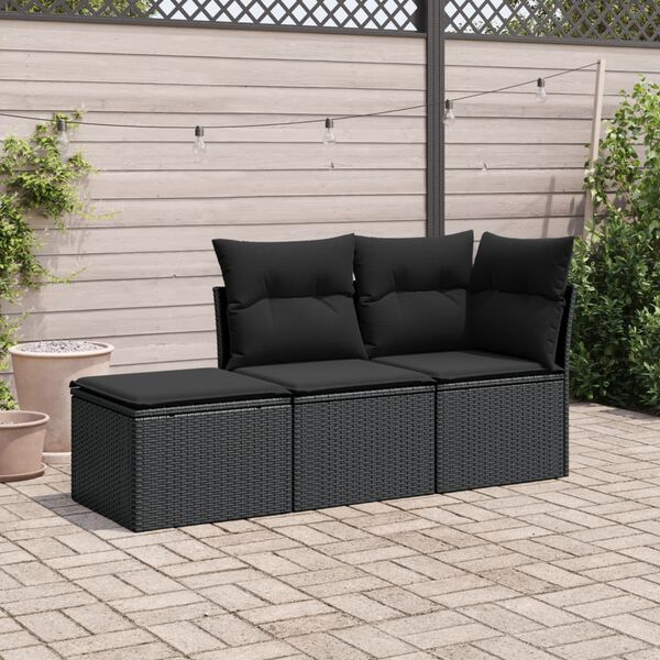 vidaXL Garden Sofa Set Black PE rattan, Powder-coated steel 3-Piece Set