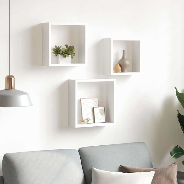 vidaXL Wall Cube Shelf Set of 3 White MDF Small Wall Cube Shelf