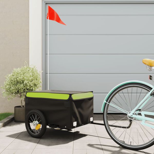 vidaXL Bike Trailer Black and Green 66.1 lb Iron