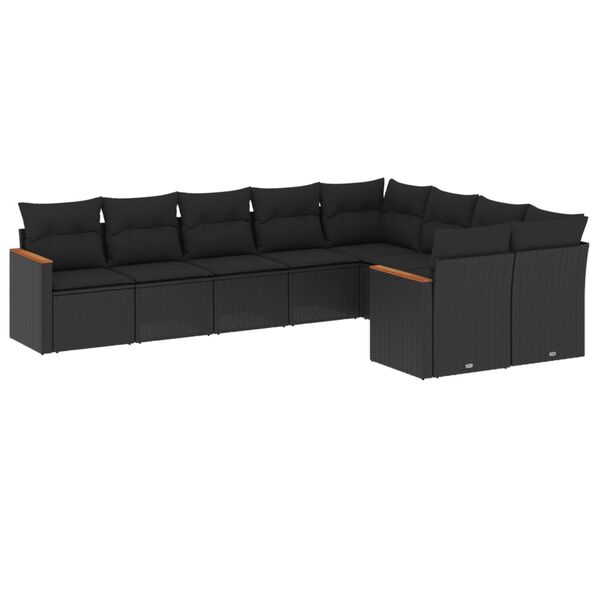 vidaXL Garden Sofa Set Black PE rattan, powder-coated steel, 100% polyester