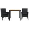 vidaXL 3 Piece Patio Dining Set with Cushions Black Poly Rattan and Acacia