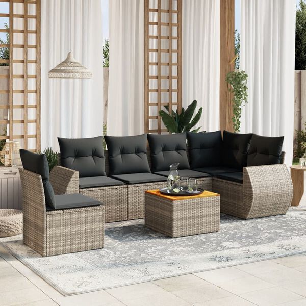 vidaXL Garden Sofa Set Grey PE rattan 7-piece set UV-resistant materials