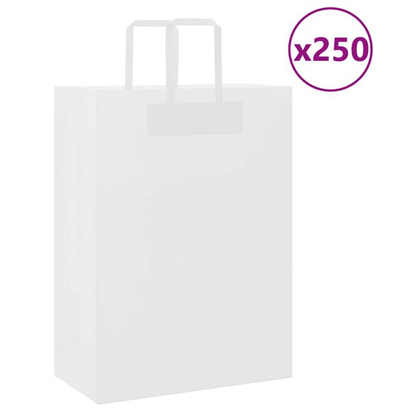 vidaXL Paper Bags 250 pcs with Handles White 32x17x44 cm