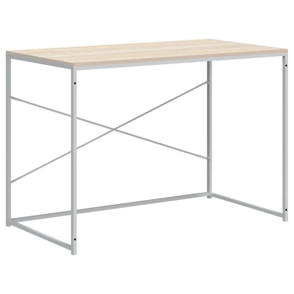 vidaXL Computer Desk White and Oak Engineered Wood, Powder-Coated Metal