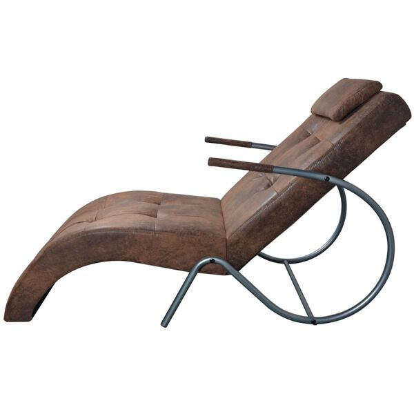 vidaXL Chaise Longue with Pillow Brown Suede Look Fabric