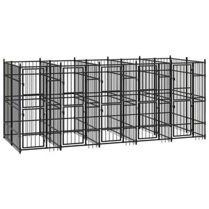 vidaXL Dog Kennel Black Powder-Coated Steel 99.1 sq ft Sturdy