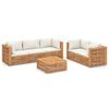 vidaXL 6 Piece Patio Lounge Set with Cream Cushion Solid Teak Wood