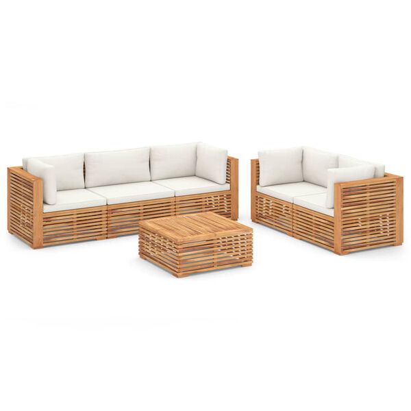 vidaXL 6 Piece Patio Lounge Set with Cream Cushion Solid Teak Wood