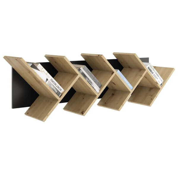 FMD Floating Shelf Artisan oak and glossy black Melamine-covered chipboard