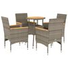 vidaXL 5 Piece Patio Dining Set with Cushions Grey Poly Rattan and Acacia