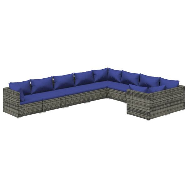 vidaXL Garden Lounge Set Grey, Dark Blue PE rattan Large