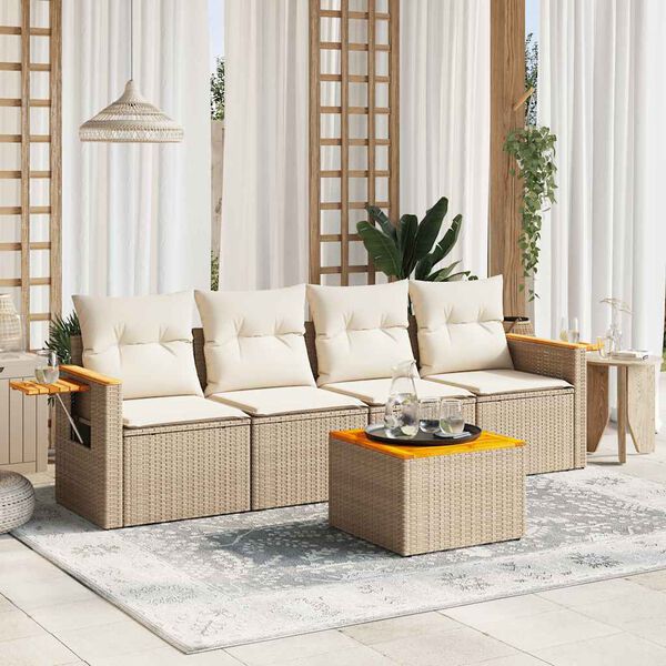 vidaXL Garden Sofa Set Beige PE rattan Large Adjustable Armrests