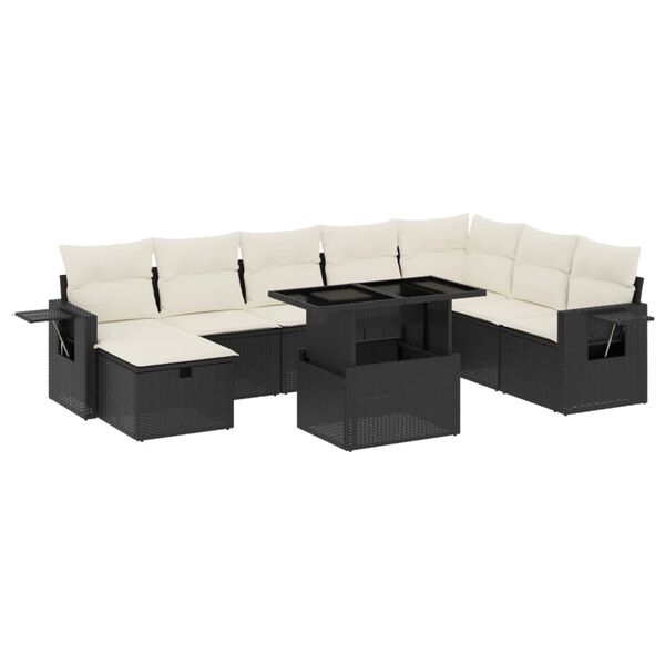 vidaXL Garden Sofa Set Black and Cream White PE rattan 9 Piece