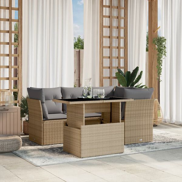 vidaXL Garden Sofa Set Beige PE Rattan 5-piece Modular Garden Sofa Set