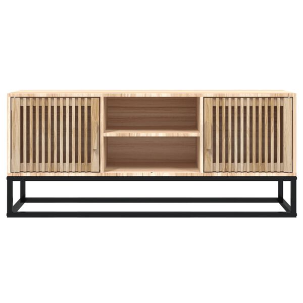 vidaXL TV Cabinet Natural Wood Engineered Wood, Solid Pine Wood, Iron