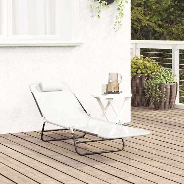 vidaXL Folding Sun Lounger Cream 71.65 x 21.65 x 33.66 in Textilene