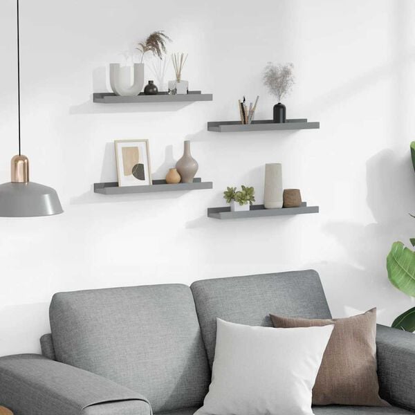 vidaXL Wall Shelf Set of 4 Grey MDF Small Wall Shelf Rectangular