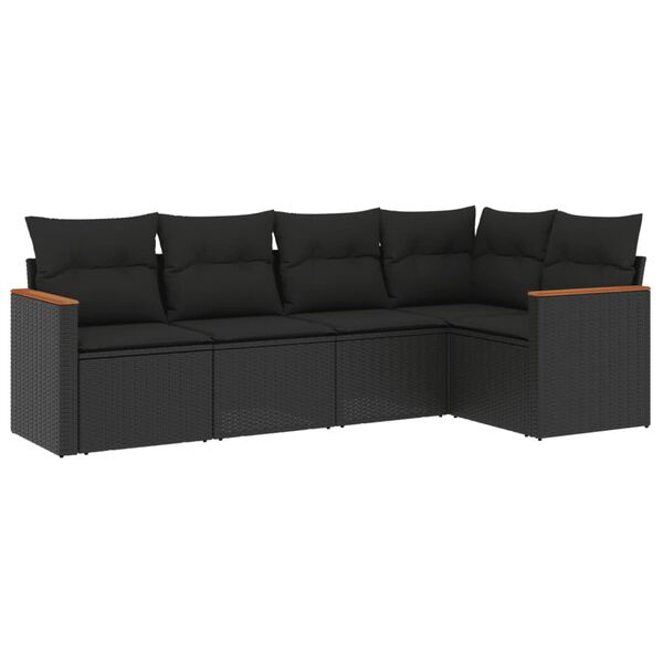 vidaXL Garden Sofa Set Black PE rattan, powder-coated steel 5-Piece Set