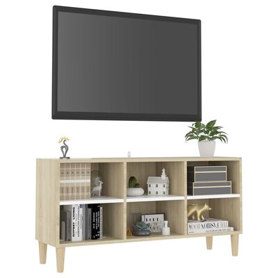 vidaXL TV Stand with Solid Wood Legs White and Sonoma Oak 40.7"x11.8"x19.7"