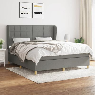 vidaXL Box Spring Bed with Mattress Dark Gray Queen Fabric