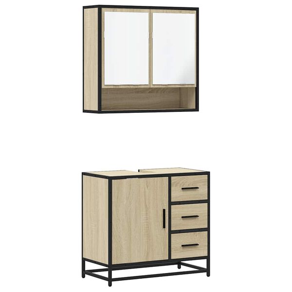 vidaXL Bathroom Furniture Set Sonoma Oak Engineered Wood, Metal Large