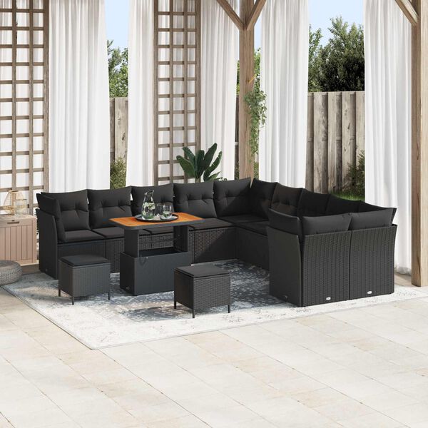 vidaXL Garden Sofa Set 13 pcs Black Poly Rattan