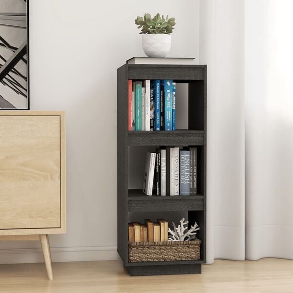 vidaXL Book Cabinet Gray Solid Pine Wood Medium Book Cabinet