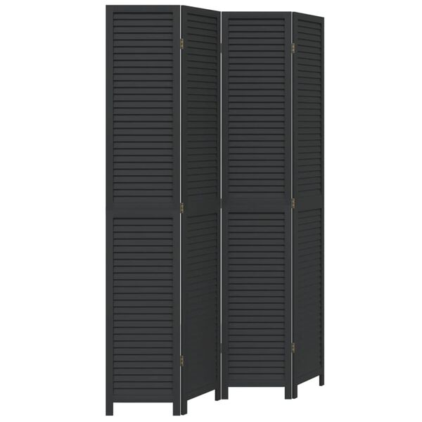 vidaXL Room Divider 4 Panels Black Solid Wood Paulownia