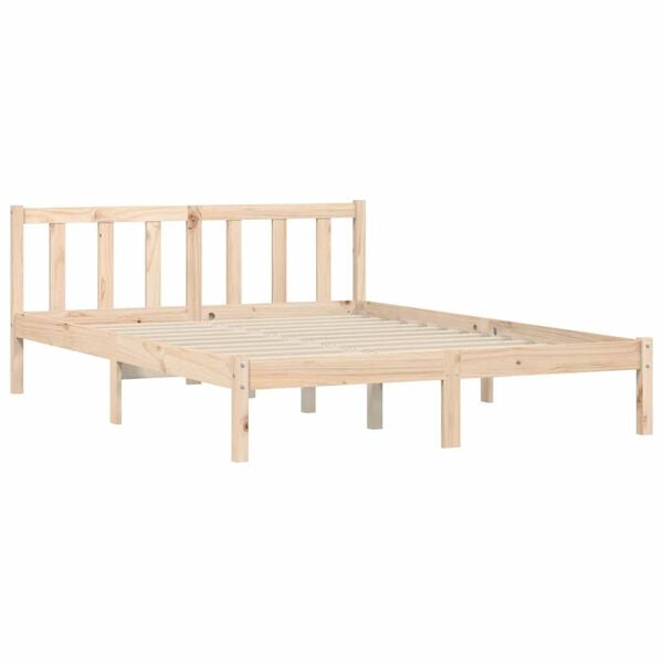 vidaXL Bed Frame Natural 59.84 x 79.92 in Solid Pine Wood