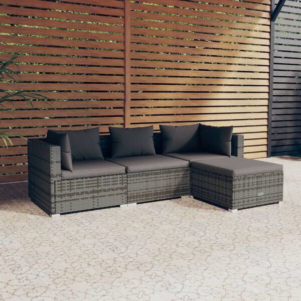 vidaXL Garden Lounge Set Grey PE rattan, powder-coated steel, plastic