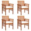 vidaXL Garden Dining Chair Set of 4 Natural Wood, Cream