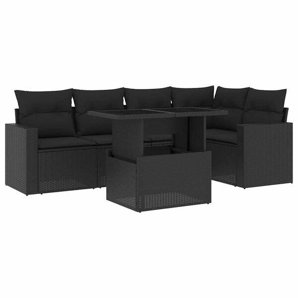 vidaXL Garden Sofa Set Black PE rattan 6 Piece Set Modular