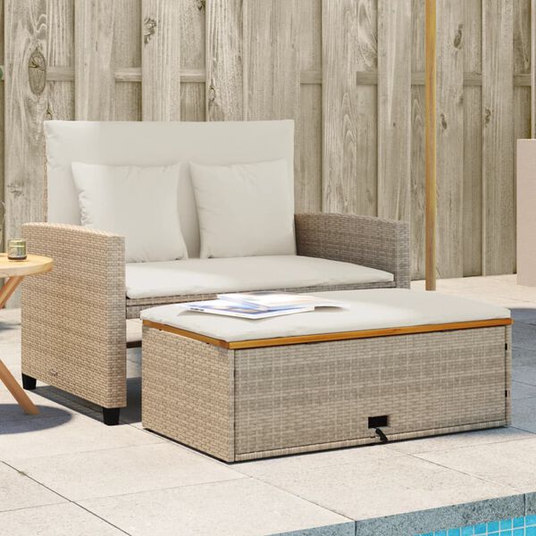 vidaXL Patio Sofa Beige Poly Rattan 2-Seater Convertible Patio Sofa