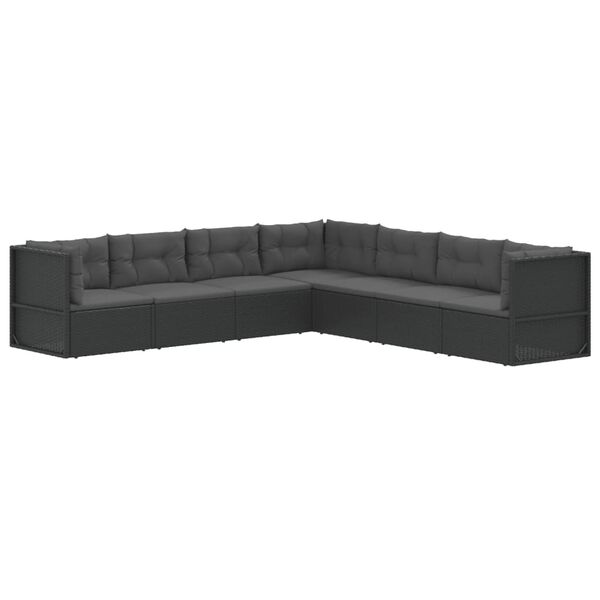 vidaXL 7 Piece Patio Lounge Set with Cushions Black Poly Rattan
