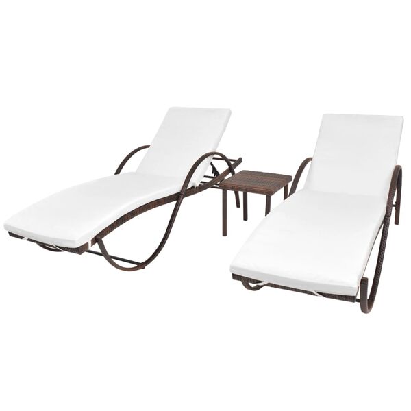 vidaXL Sun Lounger Set of 5 Brown Powder-coated steel, PE rattan Large